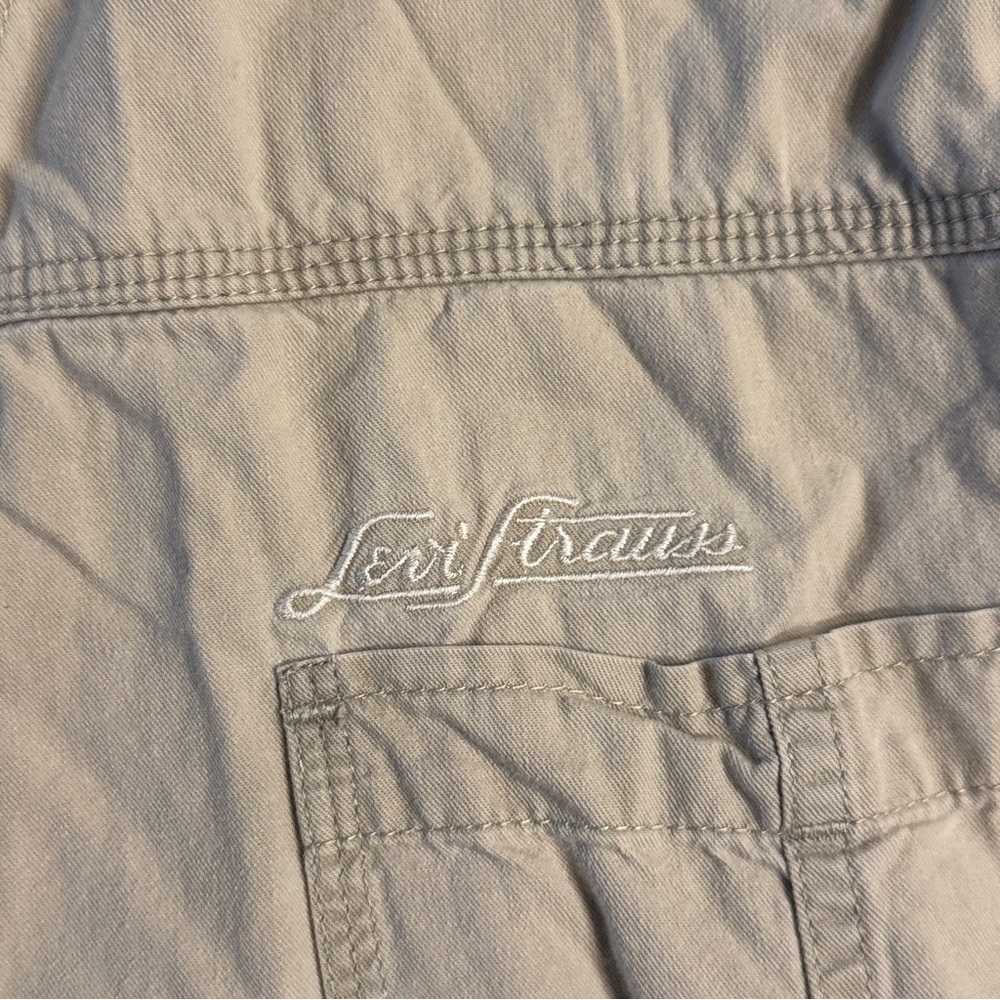 LEVIS Mens XL Shirt Silvertab Beige Long Sleeve Cotton Metal Buttons Vintage - Picture 3 of 8
